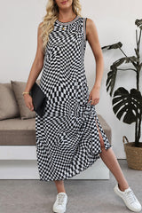 Multicolour Leopard Checkered Double Printed Reversible Sleeveless Long Dress Maxi Dresses JT's Designer Fashion