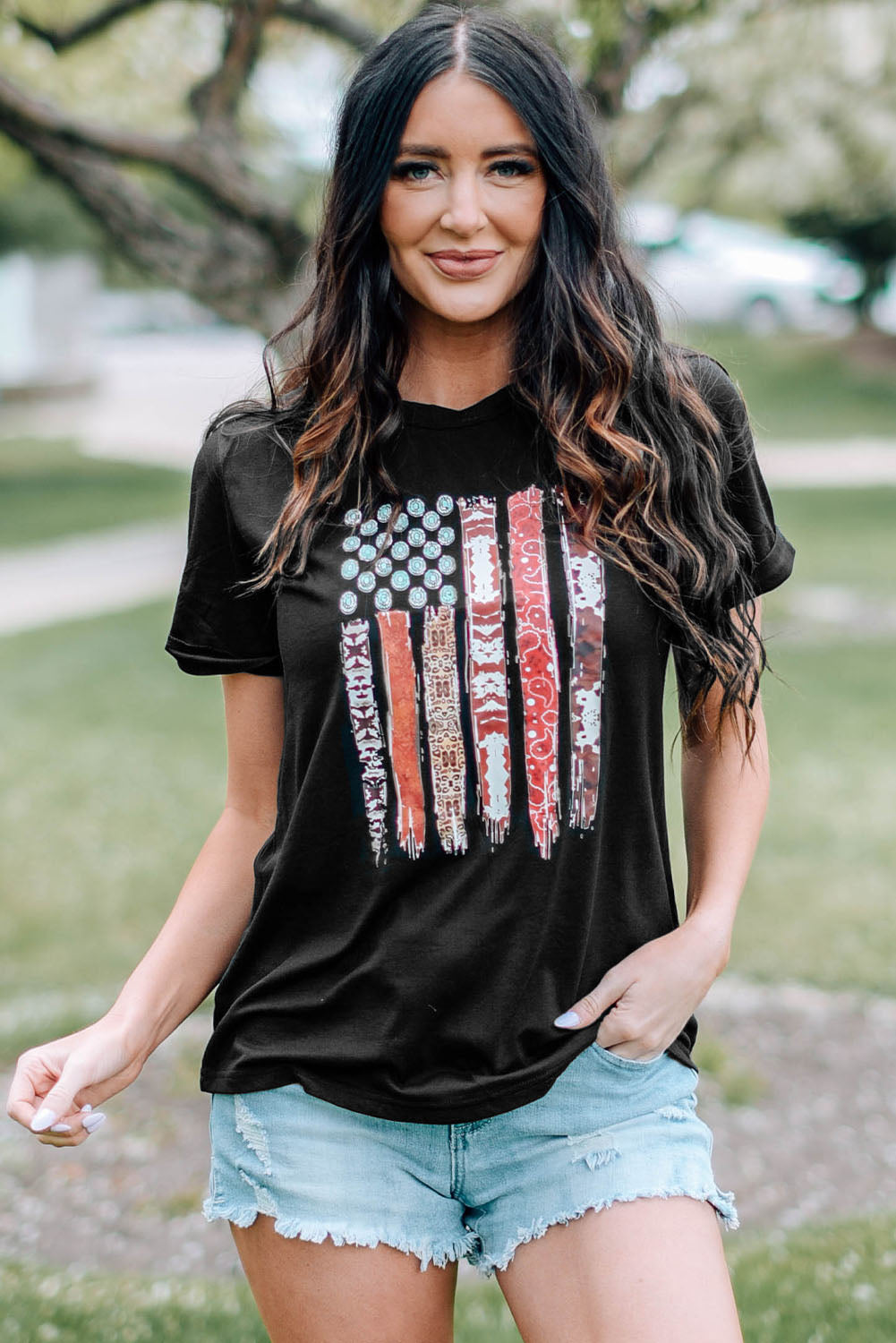 Black Western American Flag Graphic Tee Graphic Tees JT's Designer Fashion