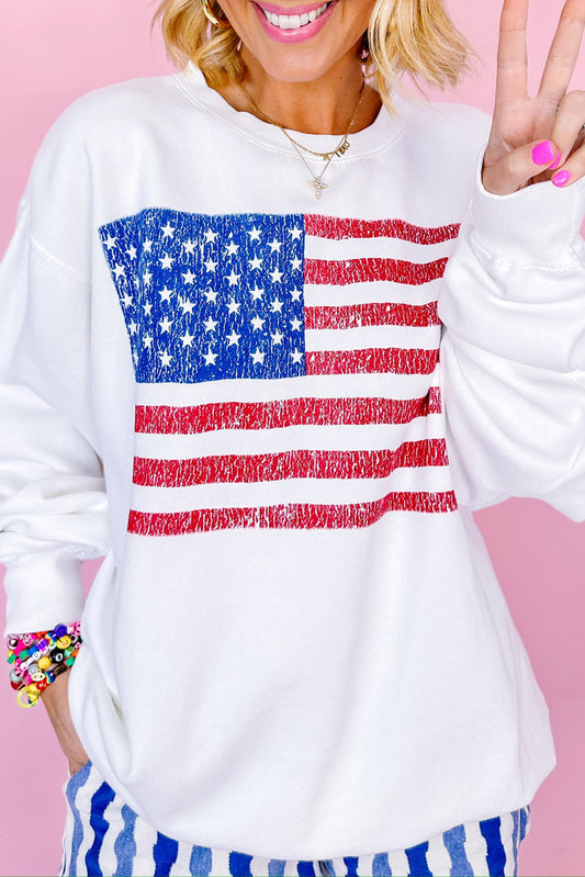 White American Flag Graphic Drop Shoulder Loose Sweatshirt Sweatshirts & Hoodies JT's Designer Fashion