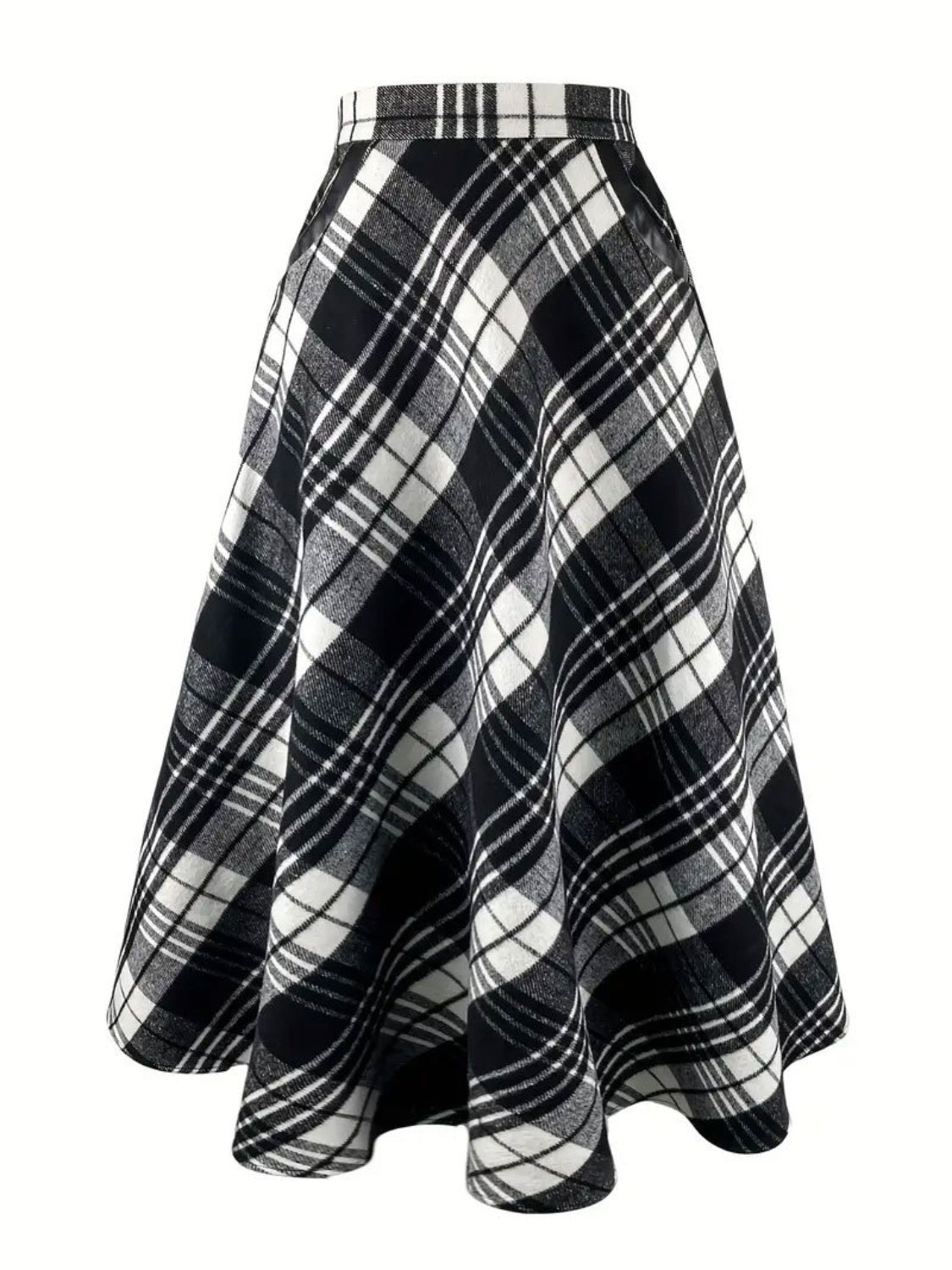 Plaid Midi Skirt with Pocketed Skirts & Petticoat JT's Designer Fashion