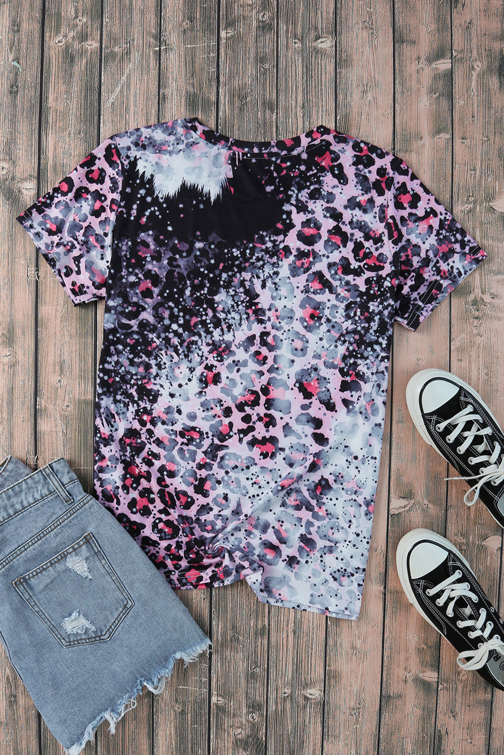 Pink Mom Life Slogan Leopard Bleached Graphic Tee Graphic Tees JT's Designer Fashion