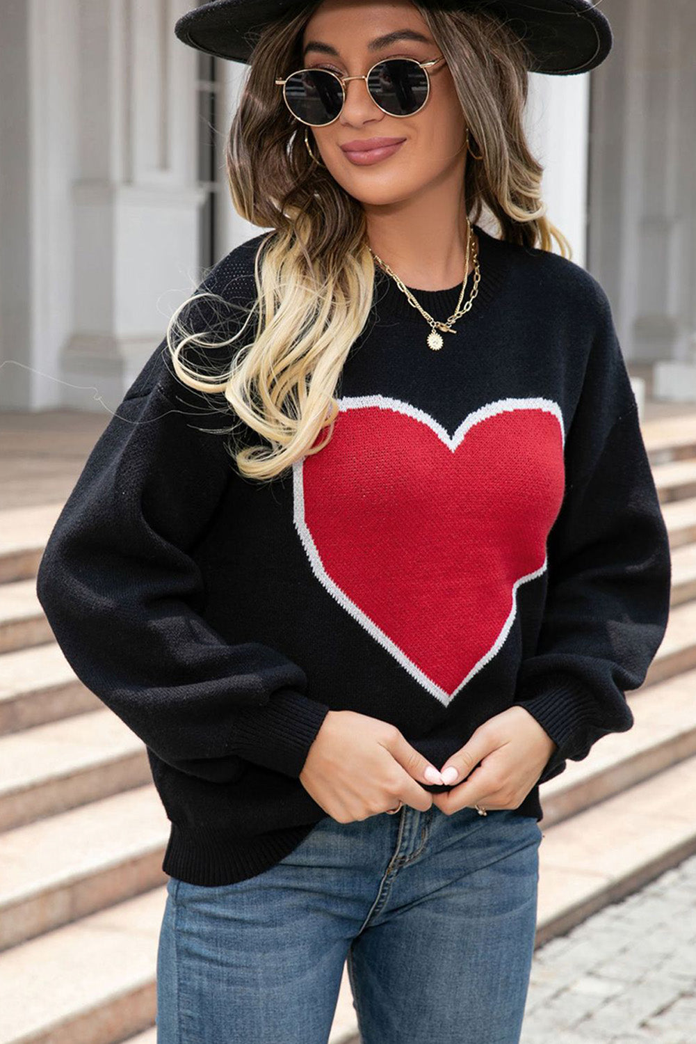 Black Heart Graphic Valentine Sweater Sweaters & Cardigans JT's Designer Fashion