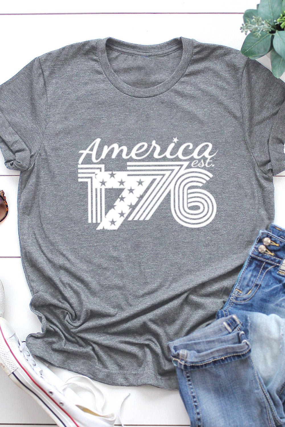 Gray America 1776 Print Graphic T Shirt Graphic Tees JT's Designer Fashion