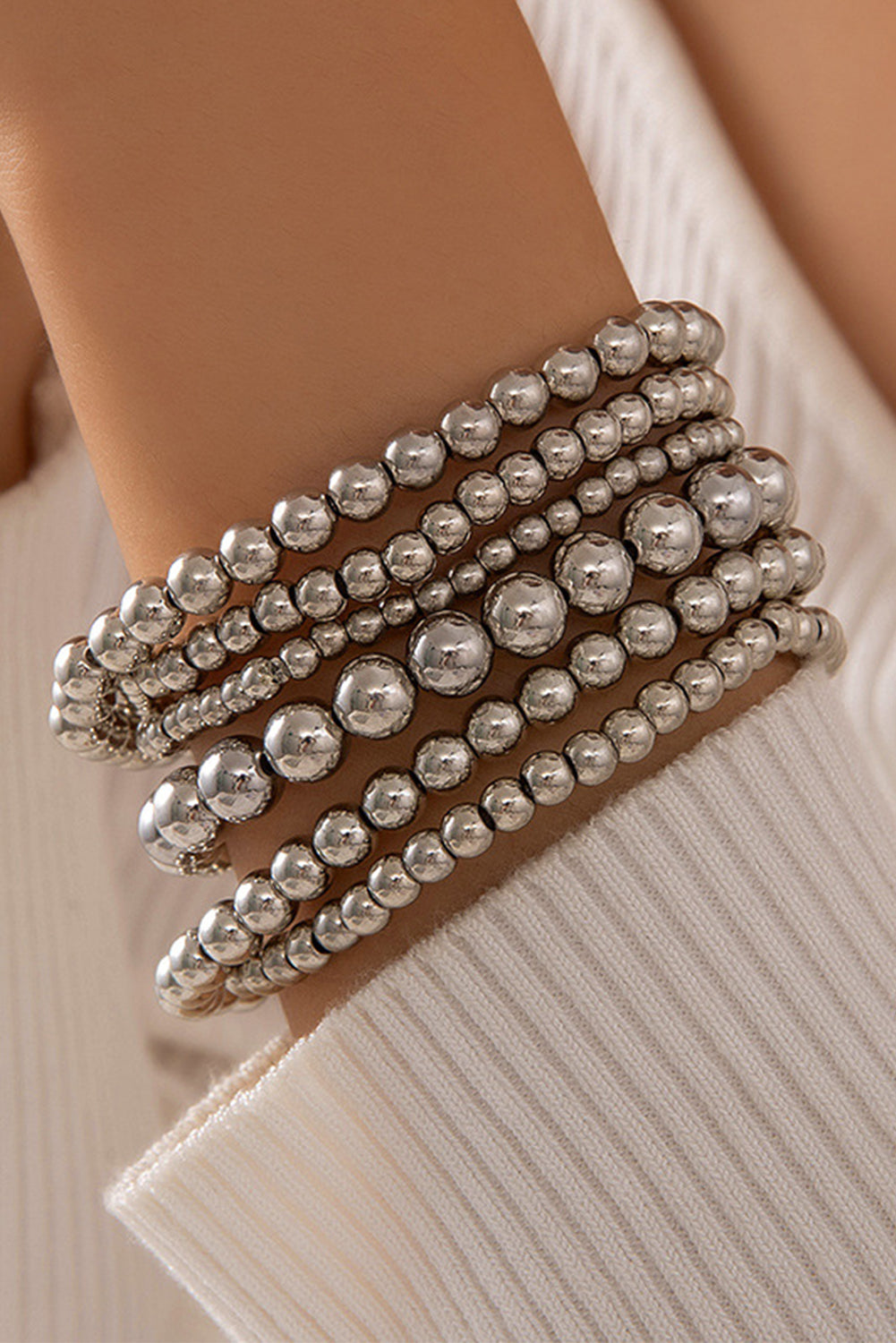 White Multi Layered Beaded Bracelet Jewelry JT's Designer Fashion