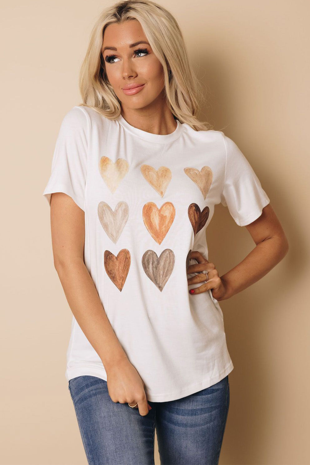 White Be Kind Heart Shape Print Graphic Tee Graphic Tees JT's Designer Fashion