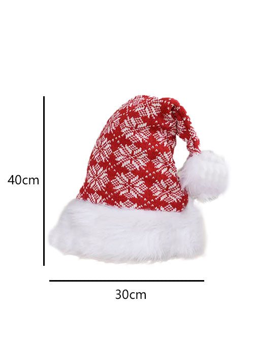 Red Snowflake Pattern Knit Plush Pompom Decor Christmas Hat Hats & Caps JT's Designer Fashion