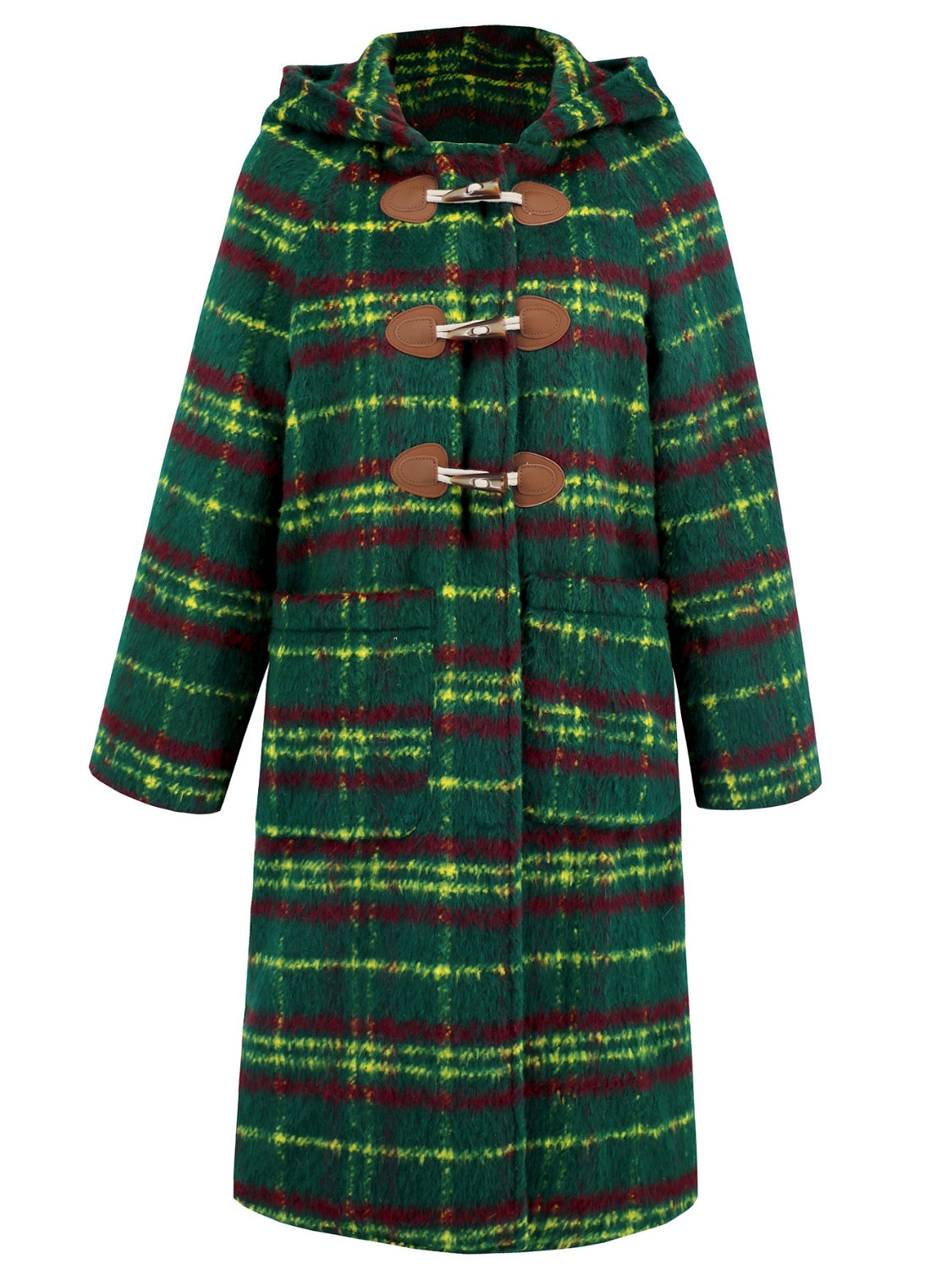 Plaid Long Sleeve Hooded Coat with Pockets Long Sleeve Tops JT's Designer Fashion