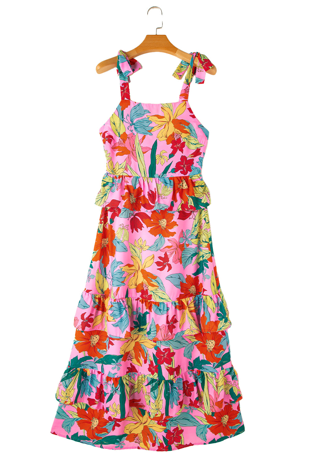 Multicolour Floral Print Shirred Backless Tiered Ruffled Maxi Dress Maxi Dresses JT's Designer Fashion