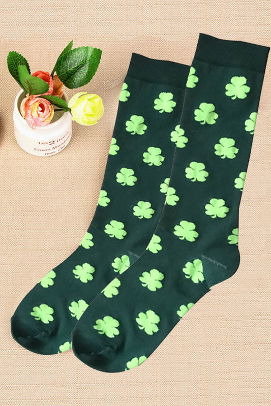 Dark Green St Patricks Clover Print Tube Socks Socks JT's Designer Fashion