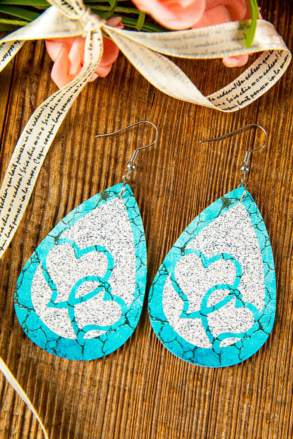 Blue Heart Pattern Water Drop Earrings Jewelry JT's Designer Fashion