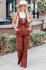 Chestnut Perfect For You Brown Corded Zip Up Overalls Bottoms JT's Designer Fashion