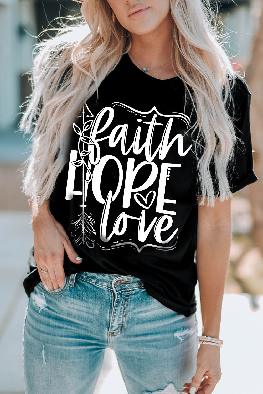 Black Faith Hope Love Graphic T Shirt Graphic Tees JT's Designer Fashion