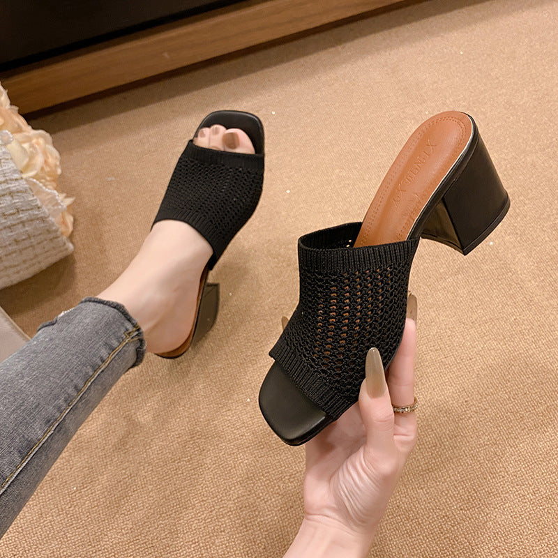 Block Heel Knit Sandals Black Sandals JT's Designer Fashion