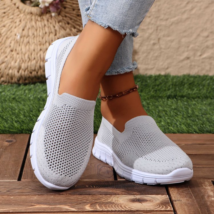 Breathable Mesh Round Toe Slip-Ons Light Gray Shoes JT's Designer Fashion