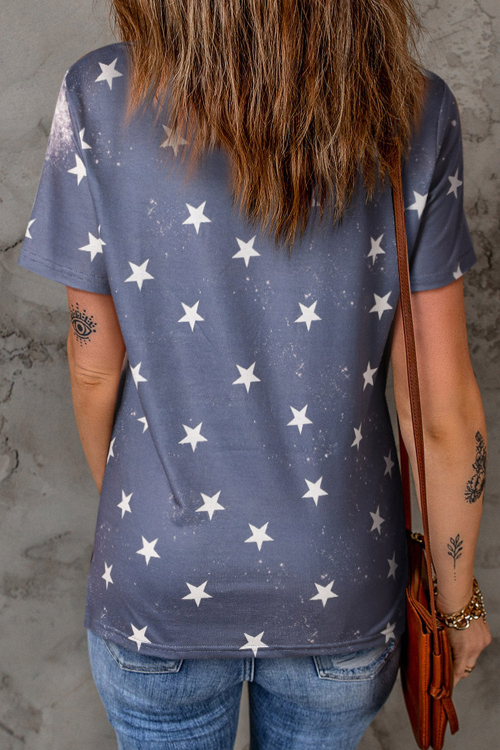 Blue Happy 4th Of July Bleached Stars Print T Shirt Graphic Tees JT's Designer Fashion