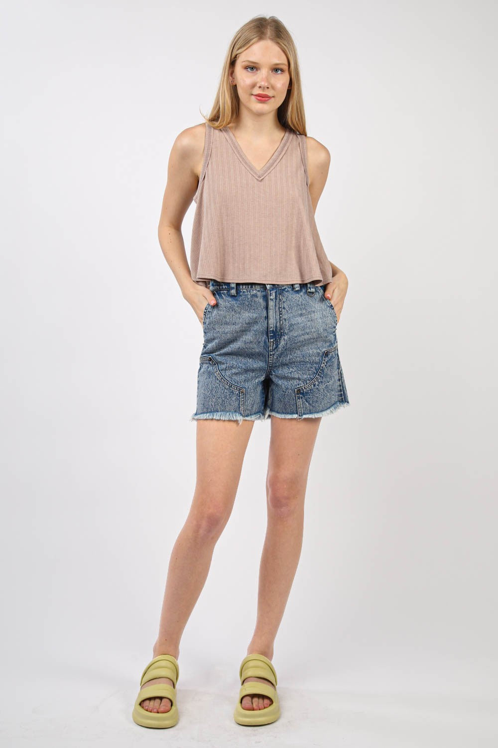 VERY J V-Neck Knit Swing Cropped Tank Tank Tops JT's Designer Fashion