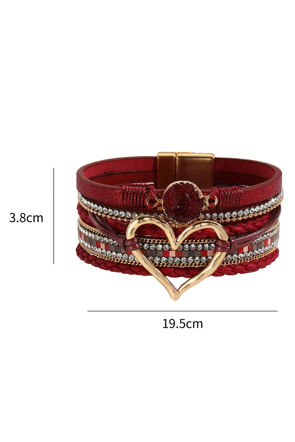 Fiery Red Valentine Rhinestone Heart Layered Bracelet Jewelry JT's Designer Fashion