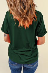 Green Rhinestone Four Leaf Clover Graphic St Patrick Crewneck Tee Graphic Tees JT's Designer Fashion