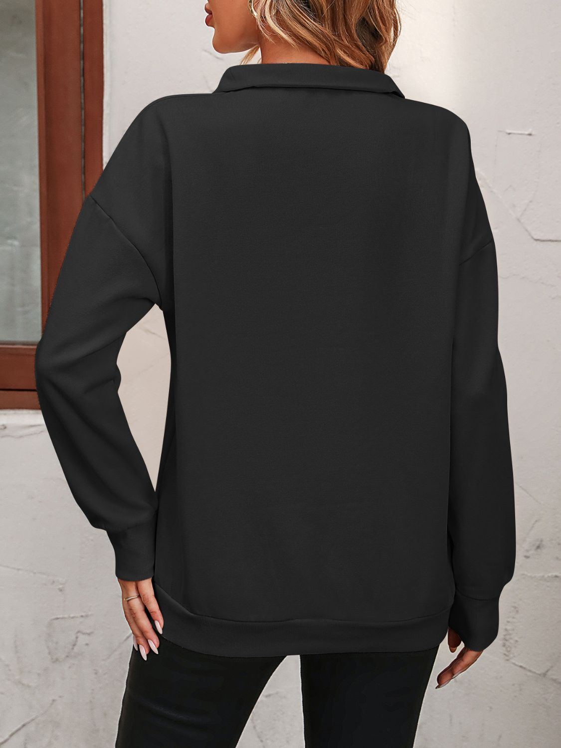 Mandy Zip-Up Dropped Shoulder Sweatshirt Long Sleeve Tops JT's Designer Fashion