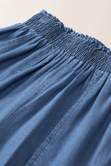 Sky Blue Side Pockets Frilled Smocked High Waist Wide Leg Jeans Bottoms JT's Designer Fashion