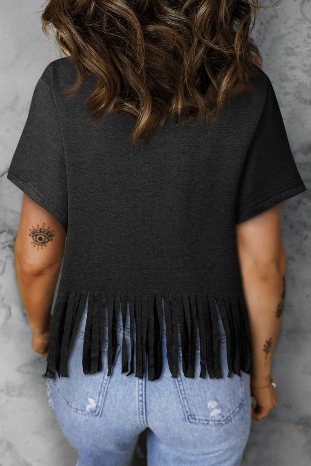 Black MAMA Chenille Graphic Fringed Hem Tee Graphic Tees JT's Designer Fashion