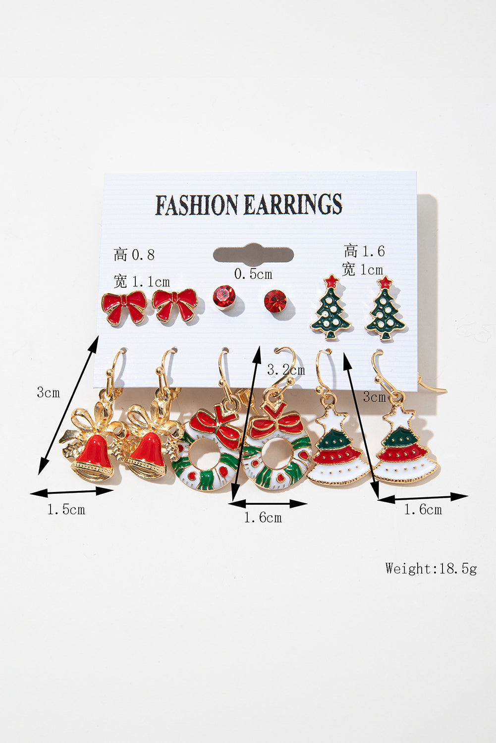 Racing Red 6 Pairs/Set Christmas Tree Wreath Bell Bow Knot Earring Set Jewelry JT's Designer Fashion