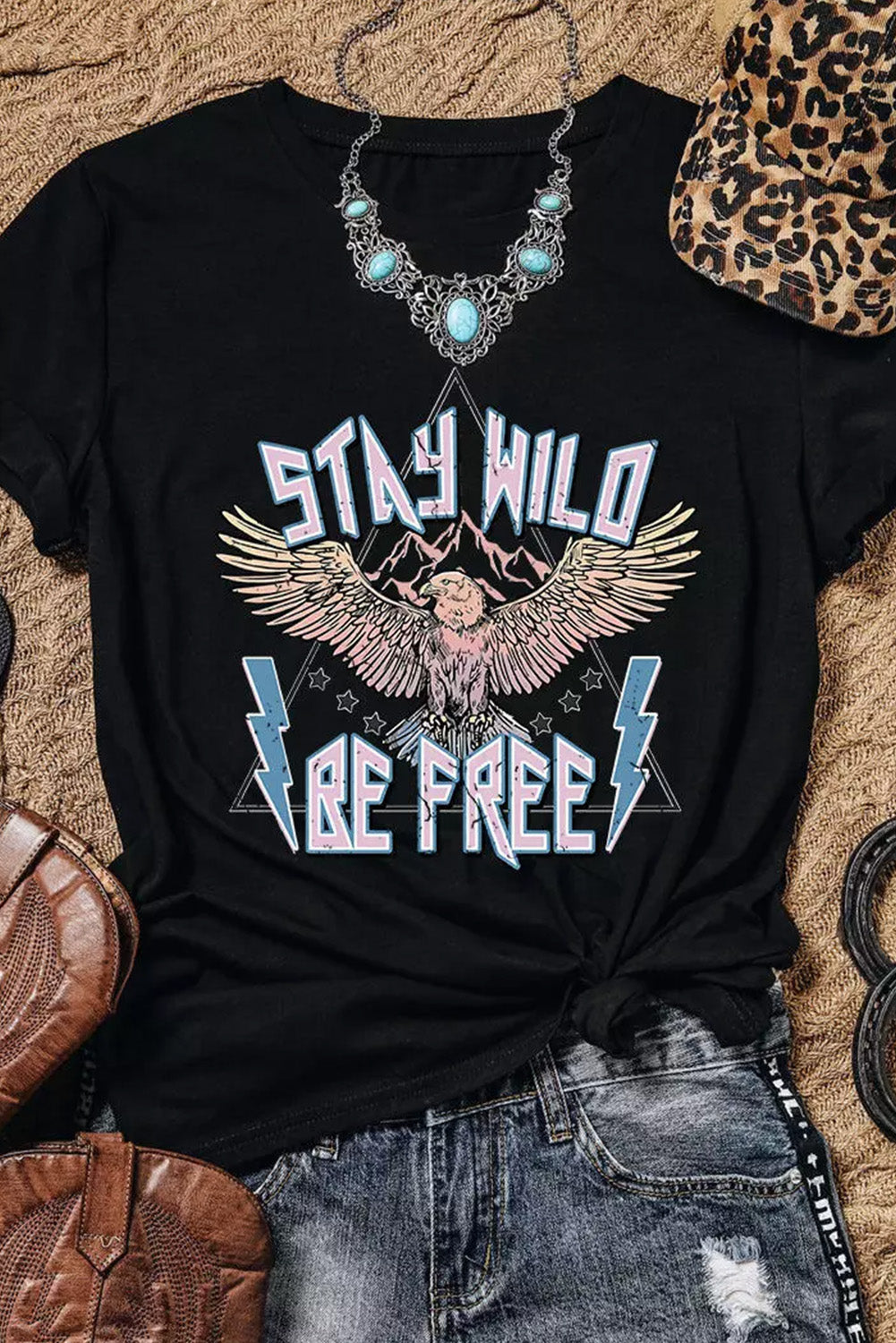 Black Western Eagle Slogan Graphic Tee Graphic Tees JT's Designer Fashion