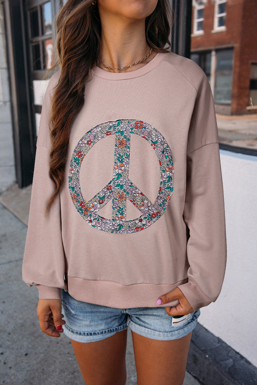 Goat Floral Peace Symbol Drop Shoulder Sweatshirt Sweatshirts & Hoodies JT's Designer Fashion