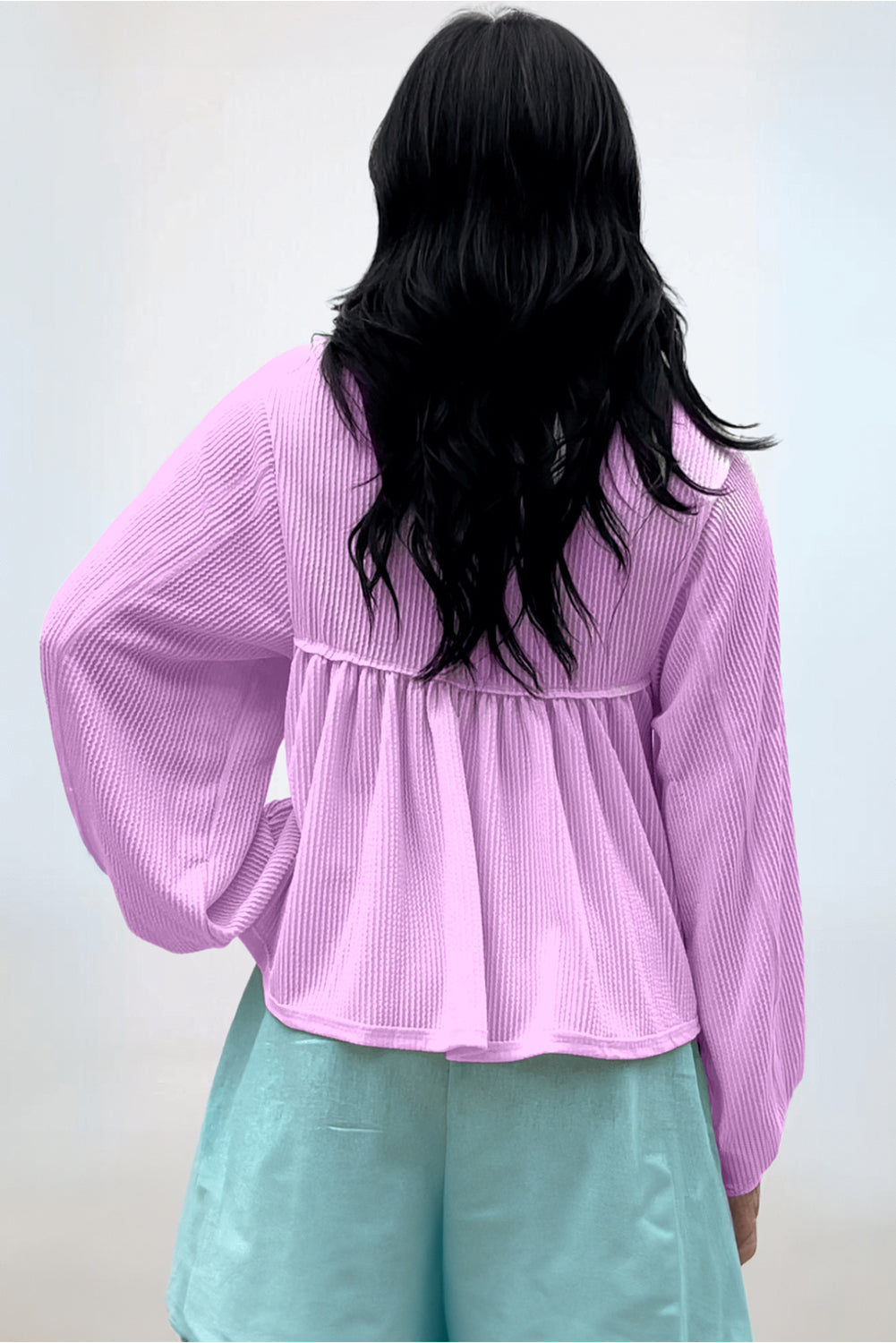 Phalaenopsis Corded Turn-down V Neck Bubble Sleeve Babydoll Blouse Blouses & Shirts JT's Designer Fashion