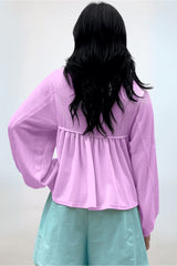 Phalaenopsis Corded Turn-down V Neck Bubble Sleeve Babydoll Blouse Blouses & Shirts JT's Designer Fashion