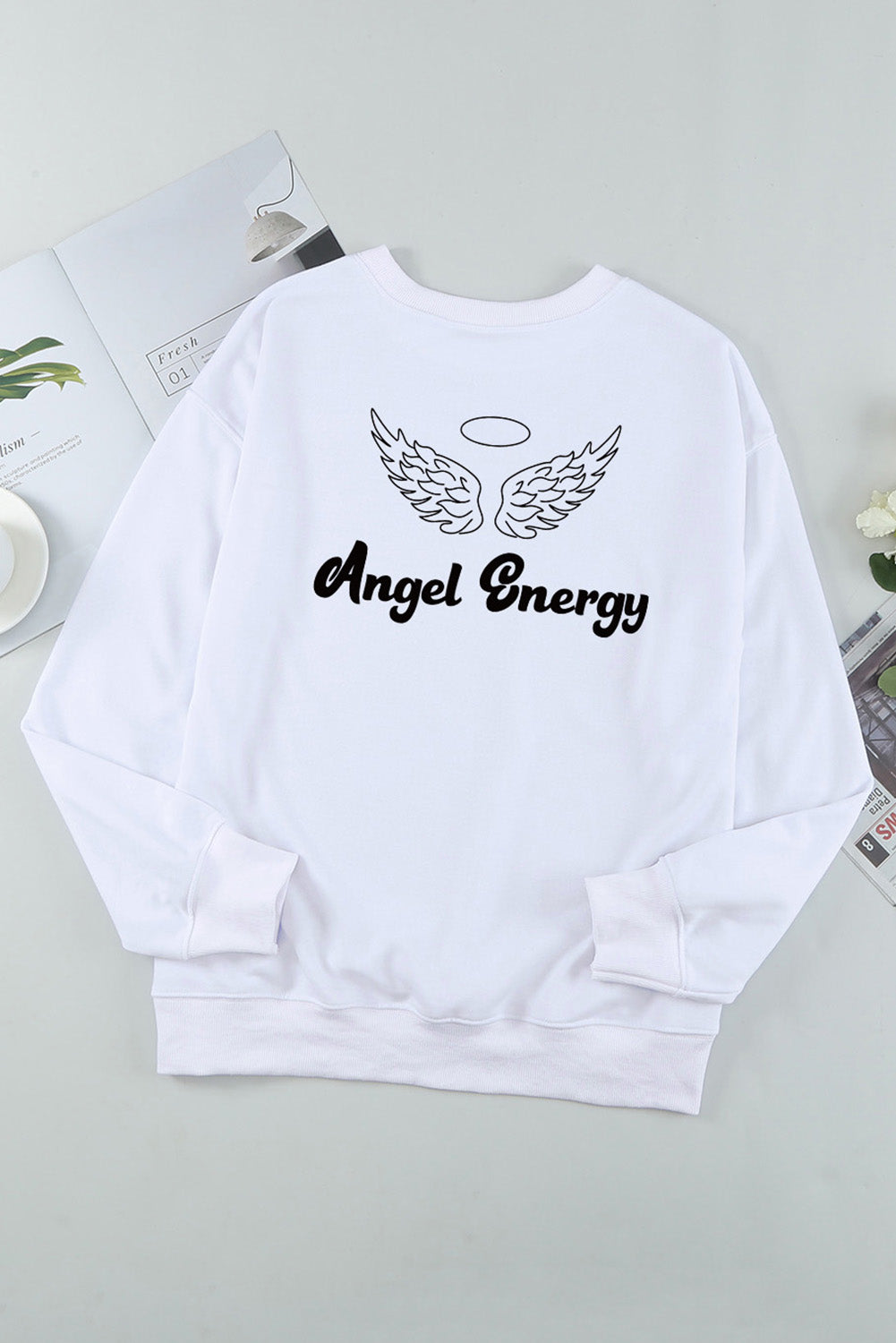 White Angel 444 Graphic Print Crewneck Pullover Sweatshirt Graphic Sweatshirts JT's Designer Fashion