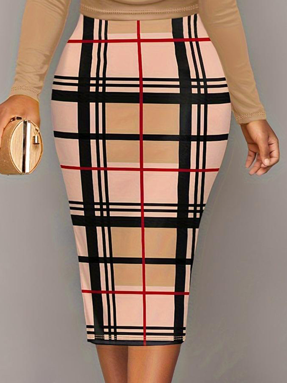 Plus Size Plaid Long Sleeve Mini Dress Bodycon Dresses JT's Designer Fashion