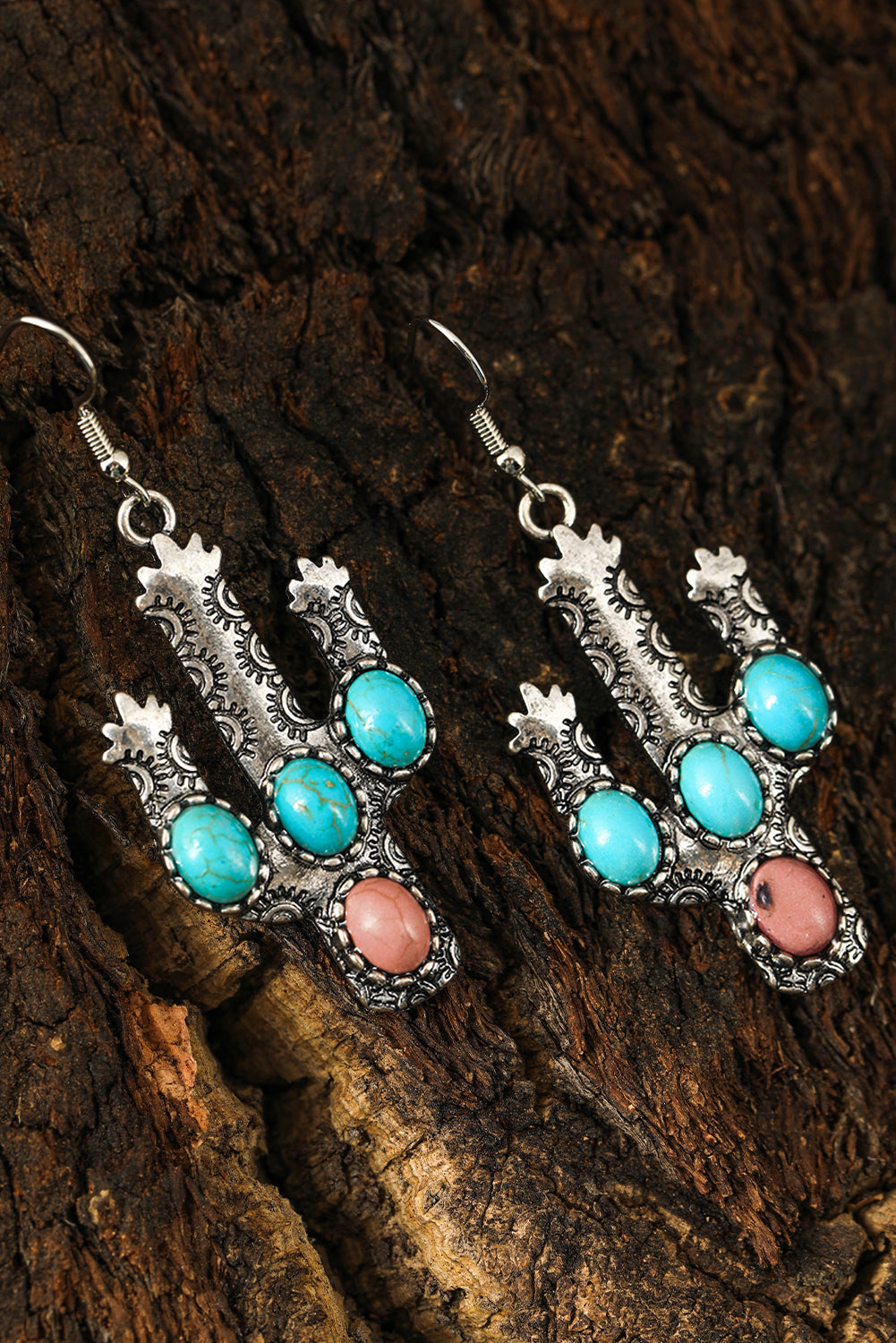 Light Blue Western Turquoise Decor Cactus Drop Earrings Jewelry JT's Designer Fashion