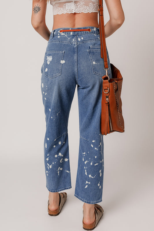 Ashleigh Blue Ripped Splattering Paint Rope Waist Cropped Straight Jeans Jeans JT's Designer Fashion