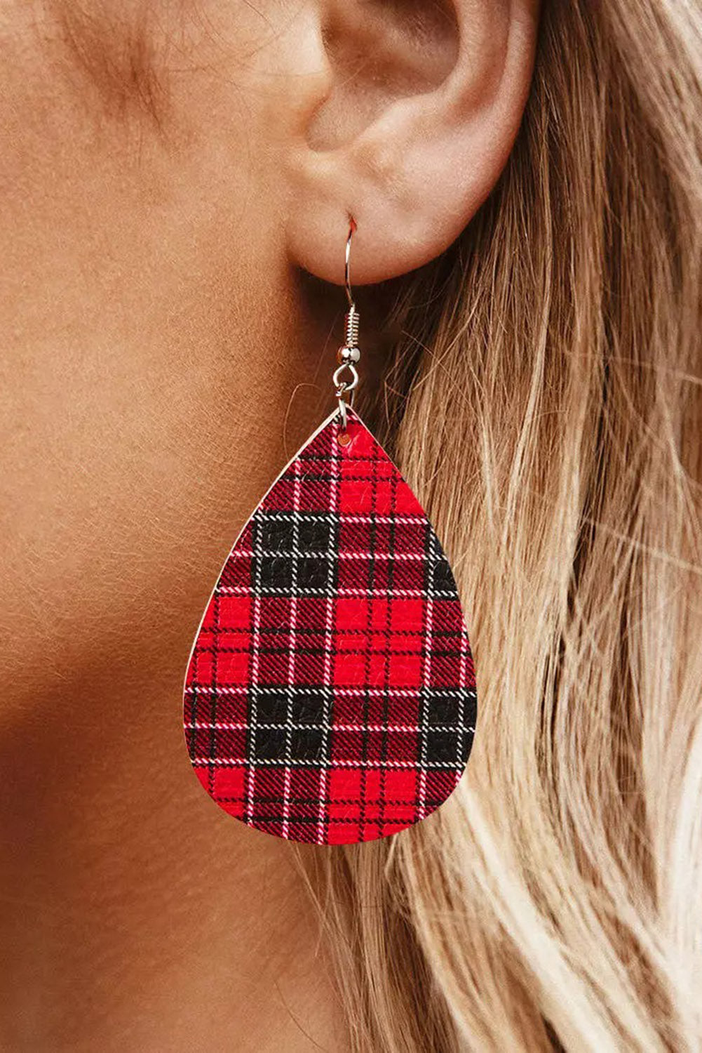 Christmas Buffalo Plaid Water Drop Earrings Jewelry JT's Designer Fashion