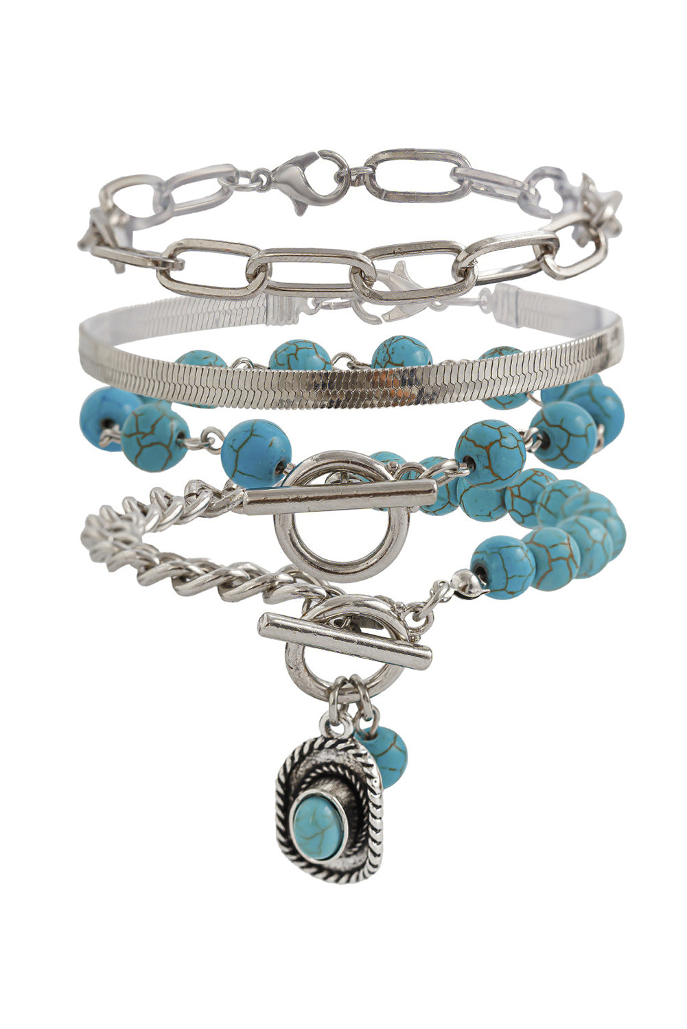 Light Blue Multi Layered Western Turquoise Beaded Bracelet Set Jewelry JT's Designer Fashion