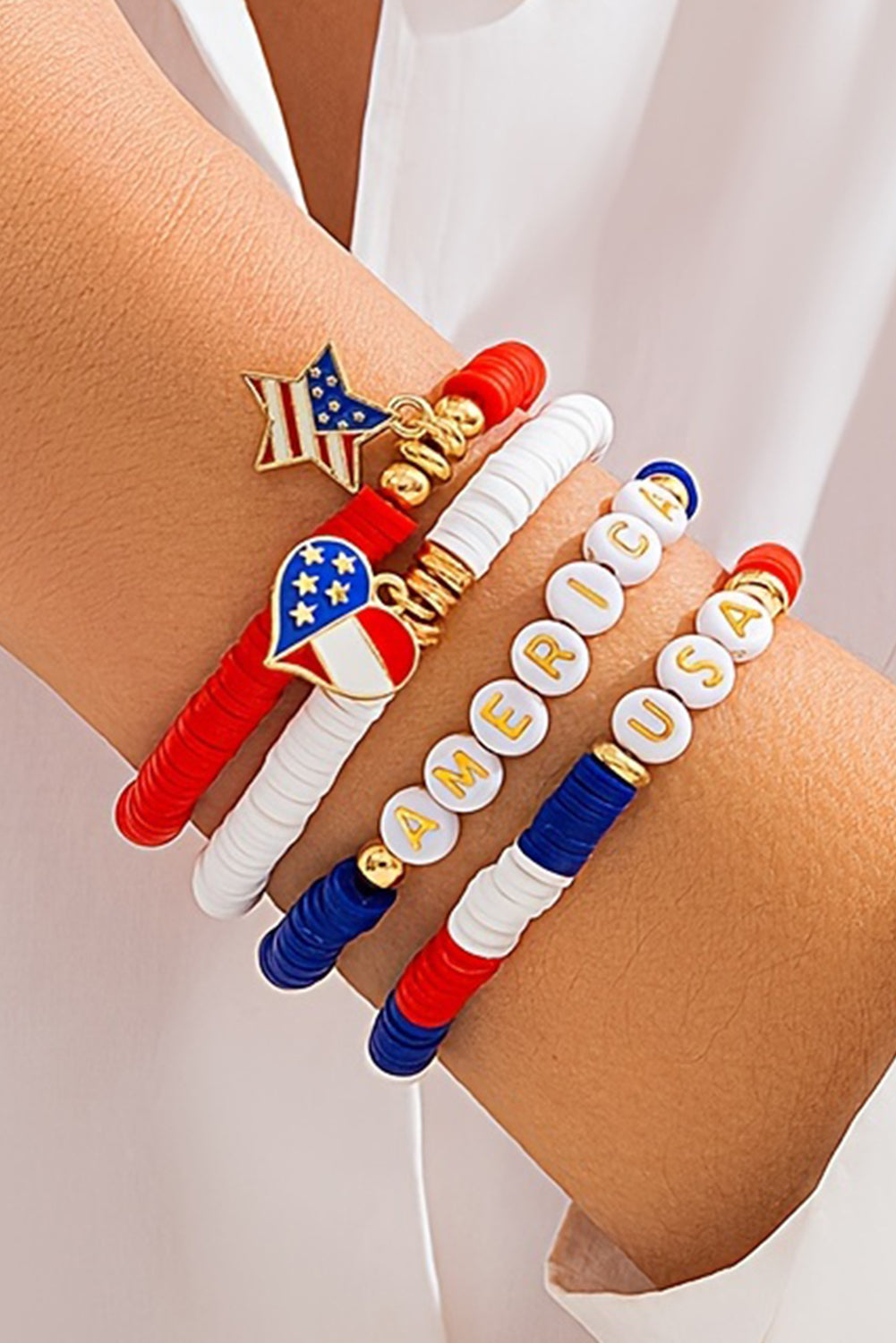 Dark Blue American Flag Pendant Letter Beaded Bracelet Set Jewelry JT's Designer Fashion