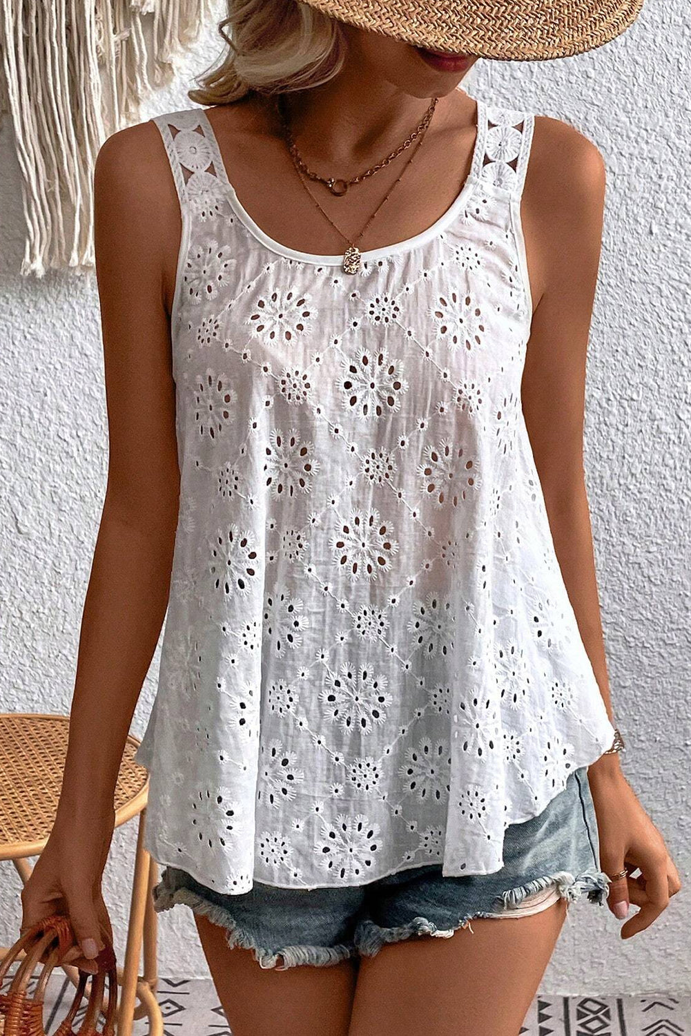 White Eyelet Embroidery Tank Top Tops & Tees JT's Designer Fashion