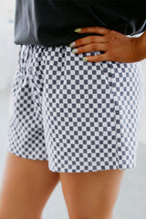 Gray Checkerboard Lace-Up High Waist Plus Size Casual Shorts Plus Size Bottoms JT's Designer Fashion
