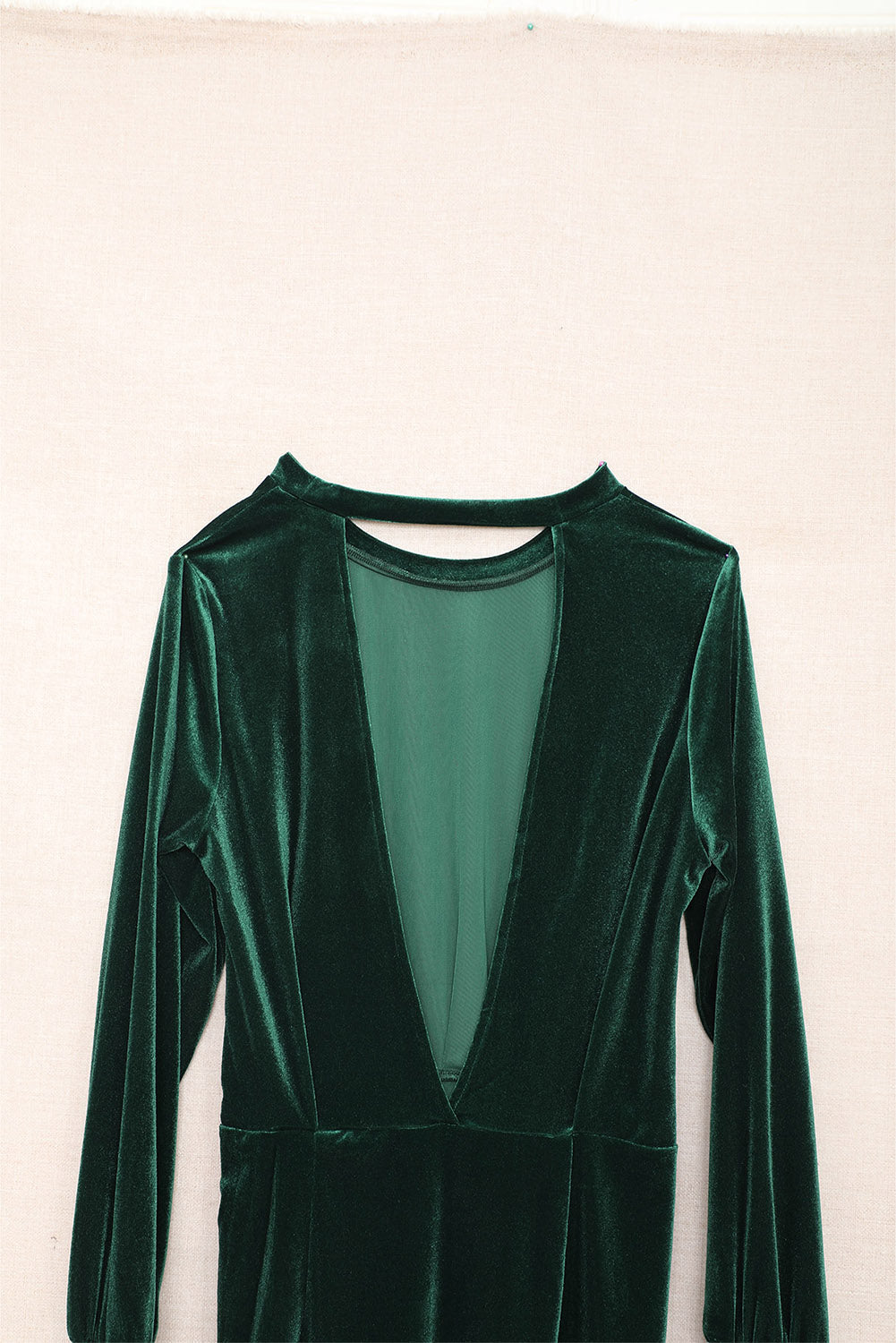 Green Mock Neck Long Sleeve Ruched Velvet Mini Dress with Hollow-out Back Mini Dresses JT's Designer Fashion