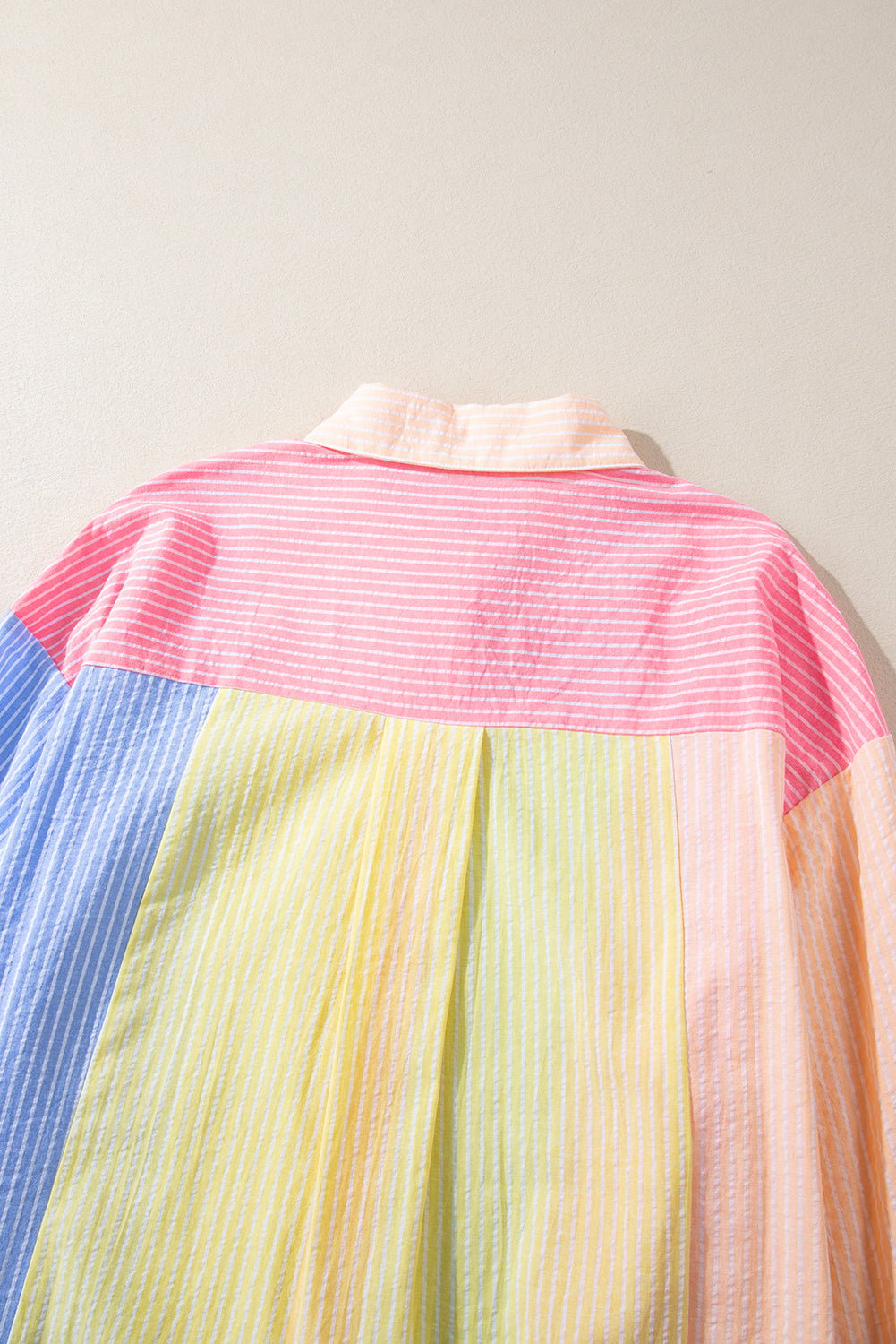 Pink Stripe Color Block Chest Pocket Oversized Shirt Blouses & Shirts JT's Designer Fashion