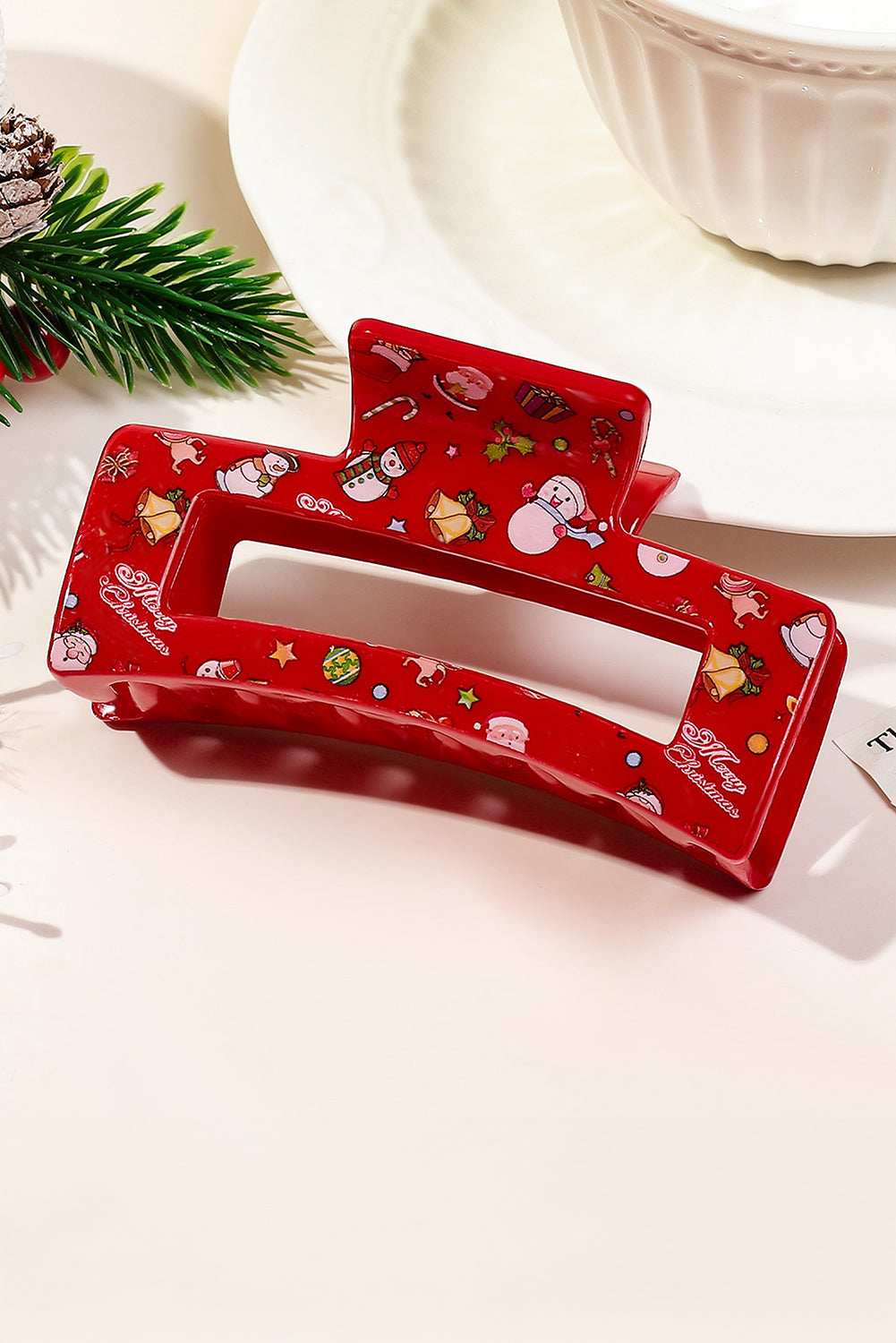 Racing Red Cartoon Christmas Pattern Print Hollow Out Hair Clip Headwear JT's Designer Fashion