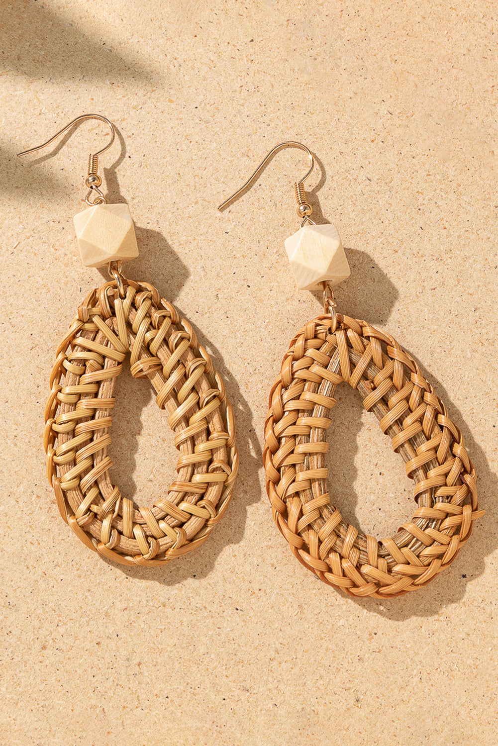 Beige Woven Waterdrop Shape Hook Earrings Jewelry JT's Designer Fashion