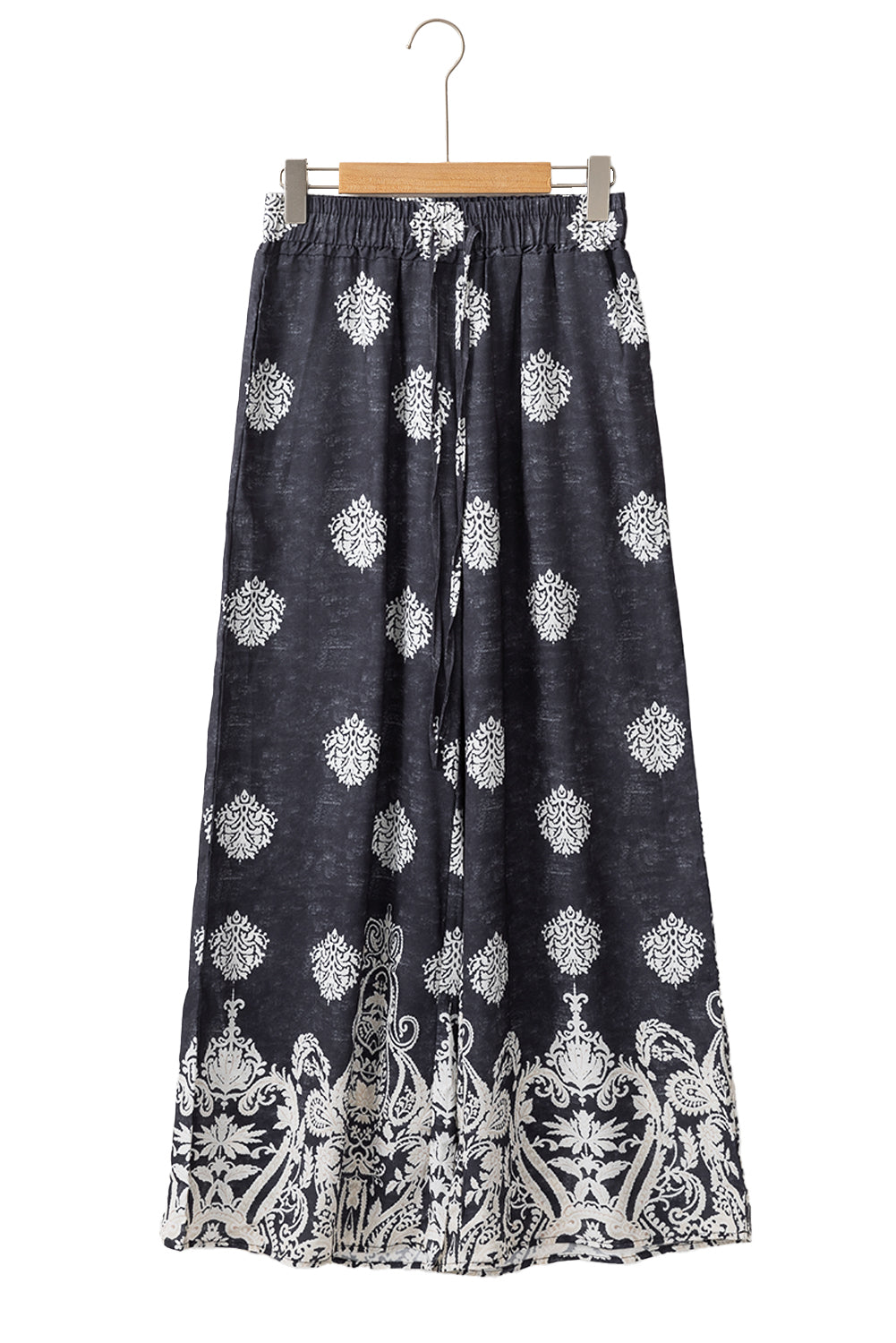 Black Bohemian Printed Drawstring Waist Wide Leg Pants Pants & Culotte JT's Designer Fashion