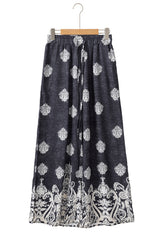 Black Bohemian Printed Drawstring Waist Wide Leg Pants Pants & Culotte JT's Designer Fashion