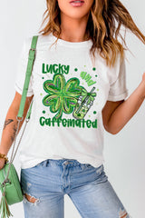 White Lucky and Caffeinated Clover Graphic St Patrick Tee Graphic Tees JT's Designer Fashion