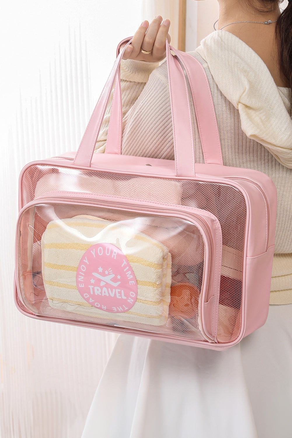 Pink Waterproof Multi Pockets Transparent Travel Makeup Bag Makeup Bags JT's Designer Fashion