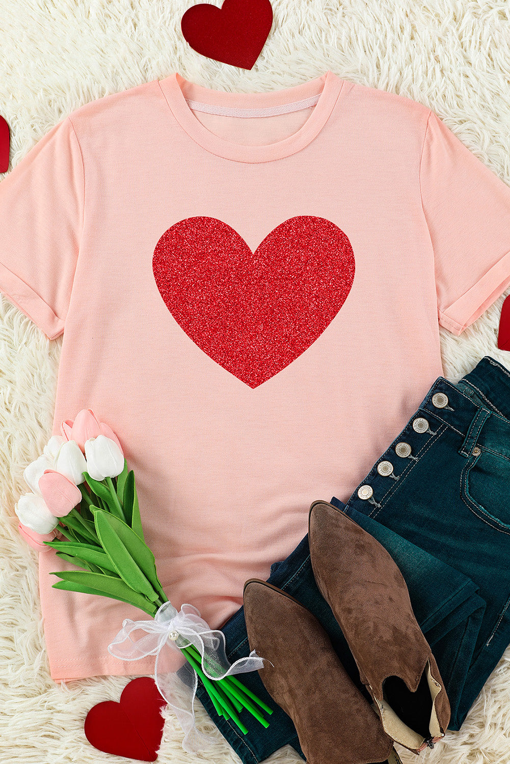 Pink Valentine Heart Graphic Tee Graphic Tees JT's Designer Fashion