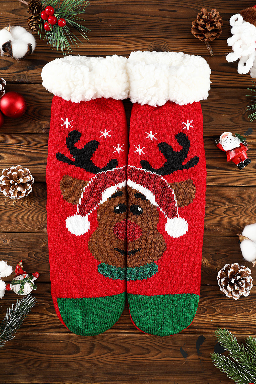 Fiery Red Christmas Tree Pattern Thermal Socks Socks JT's Designer Fashion