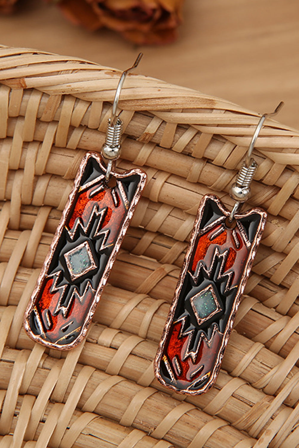 Burgundy Western Aztec Pattern Alloy Dangle Earrings Jewelry JT's Designer Fashion